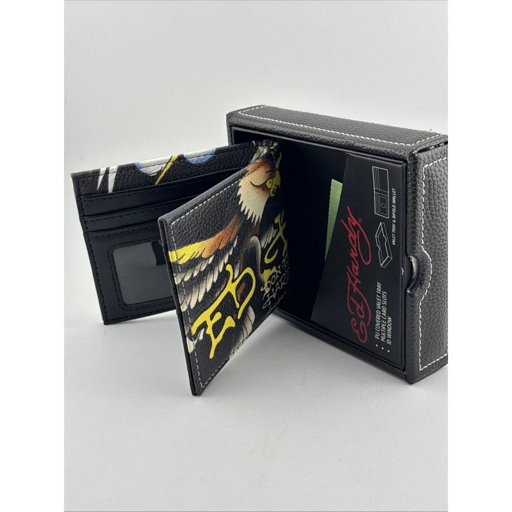 Ed Hardy Multicolor Men's Bifold Wallet Art Design Multiple Card Slots ID Window